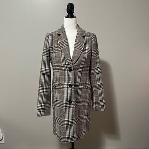 Vero Moda Cindy Notch Lapel Plaid 3/4 Length Wool Jacket